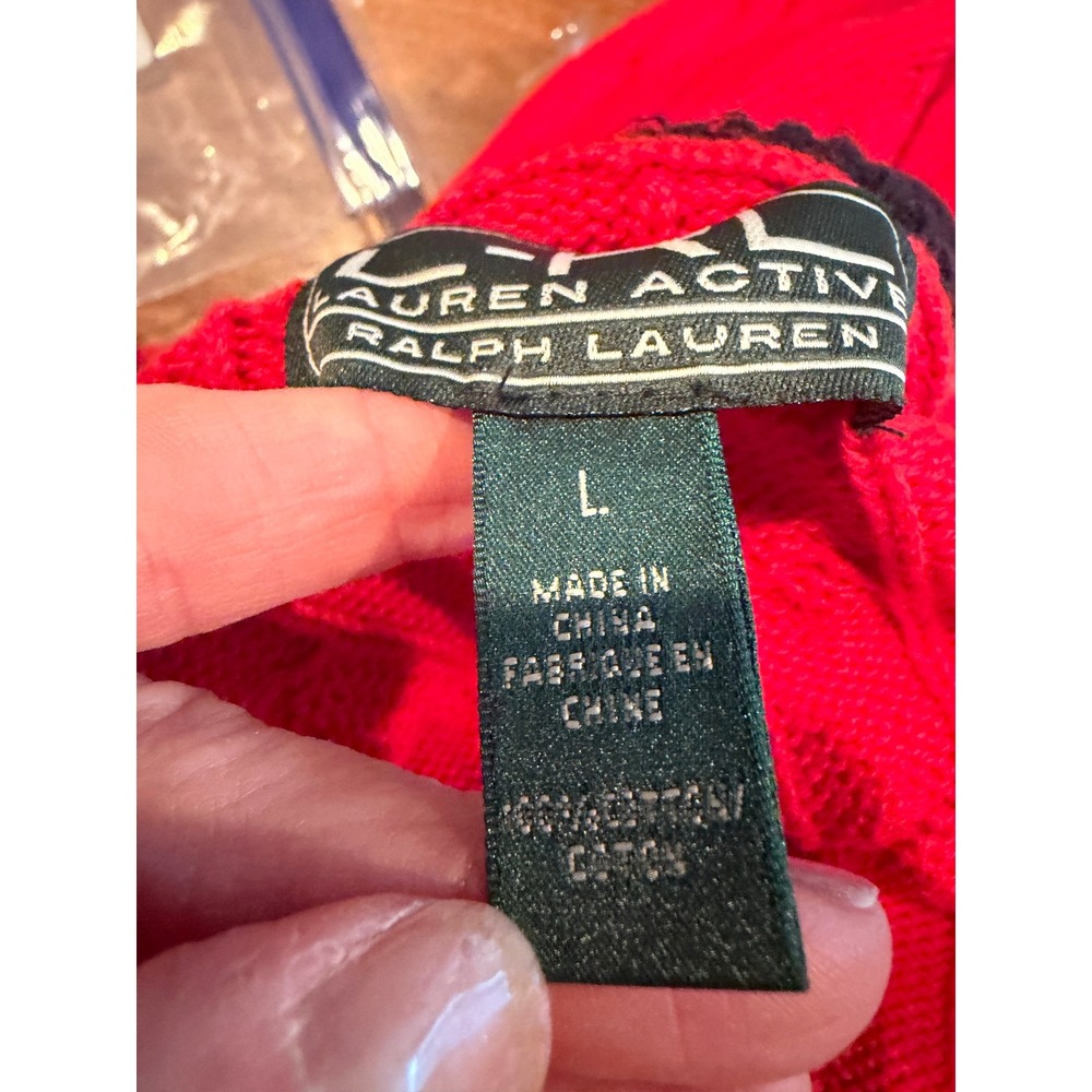 Lauren Ralph Lauren Red Cable Knit Zip Sweater Classic Preppy L - Picture 9 of 9